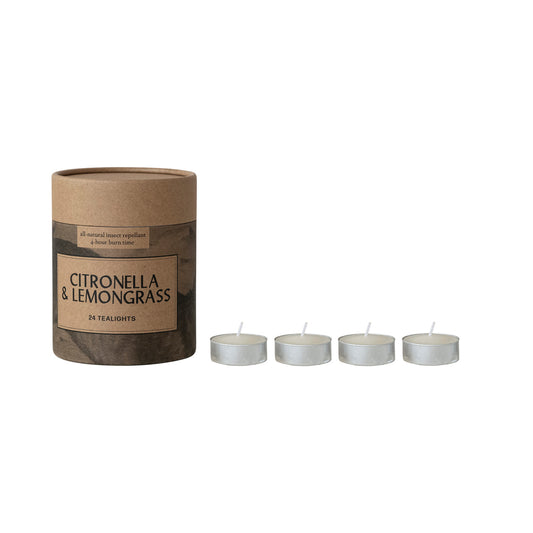 Citronella & Lemongrass Scented Tealights in Box, Natural, Set of 24