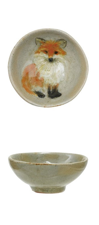 Hand-Painted Stoneware Dish with Animal/Pumpkins
