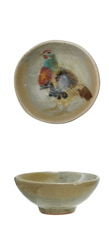 Hand-Painted Stoneware Dish with Animal/Pumpkins