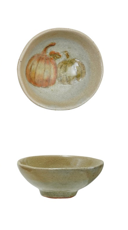 Hand-Painted Stoneware Dish with Animal/Pumpkins