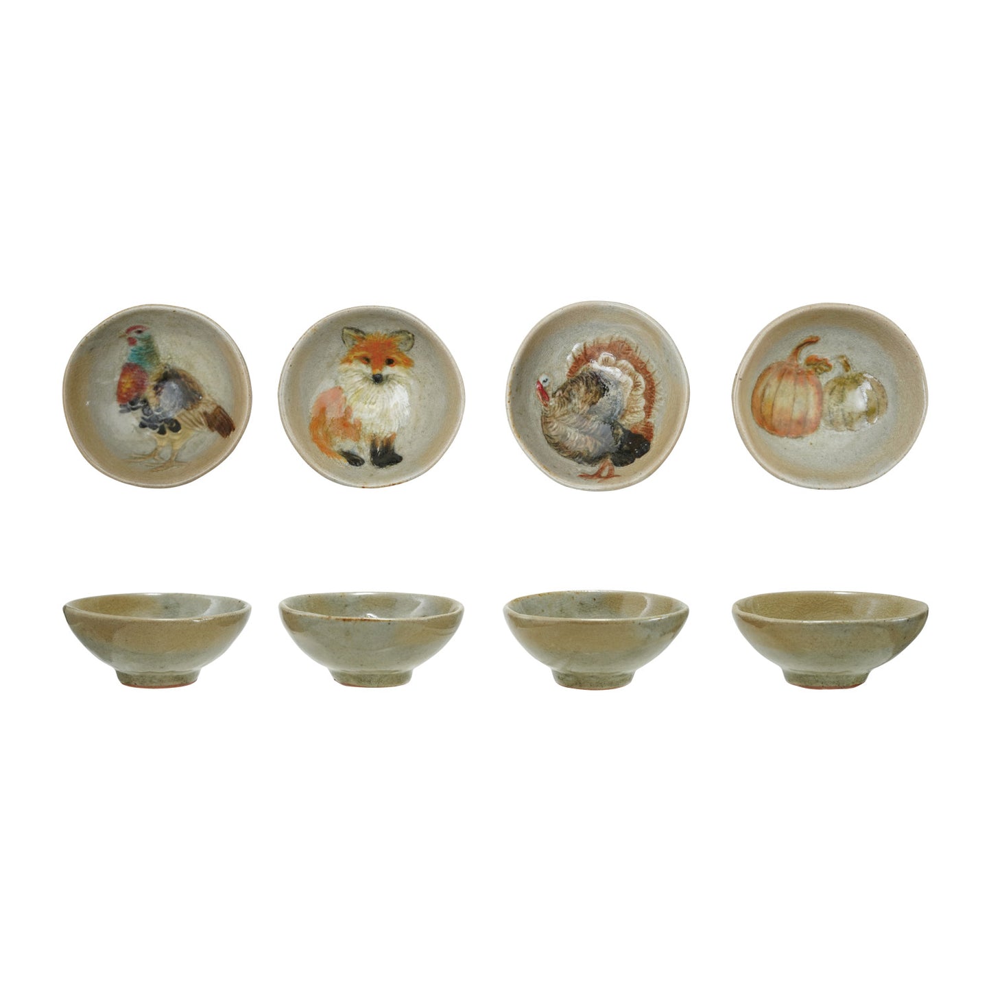 Hand-Painted Stoneware Dish with Animal/Pumpkins
