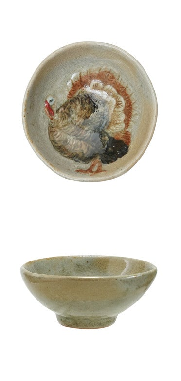 Hand-Painted Stoneware Dish with Animal/Pumpkins