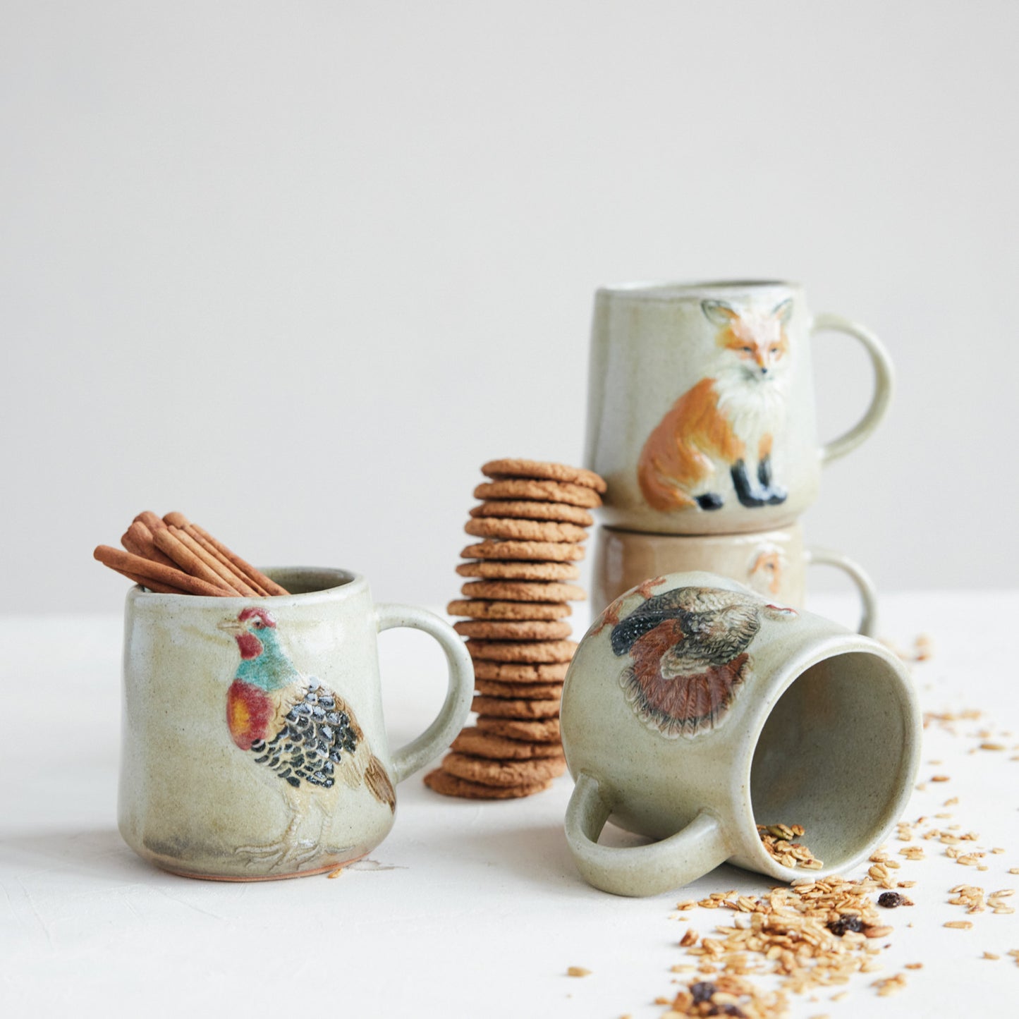 16 oz. Hand-Painted Embossed Stoneware Mug with Animal