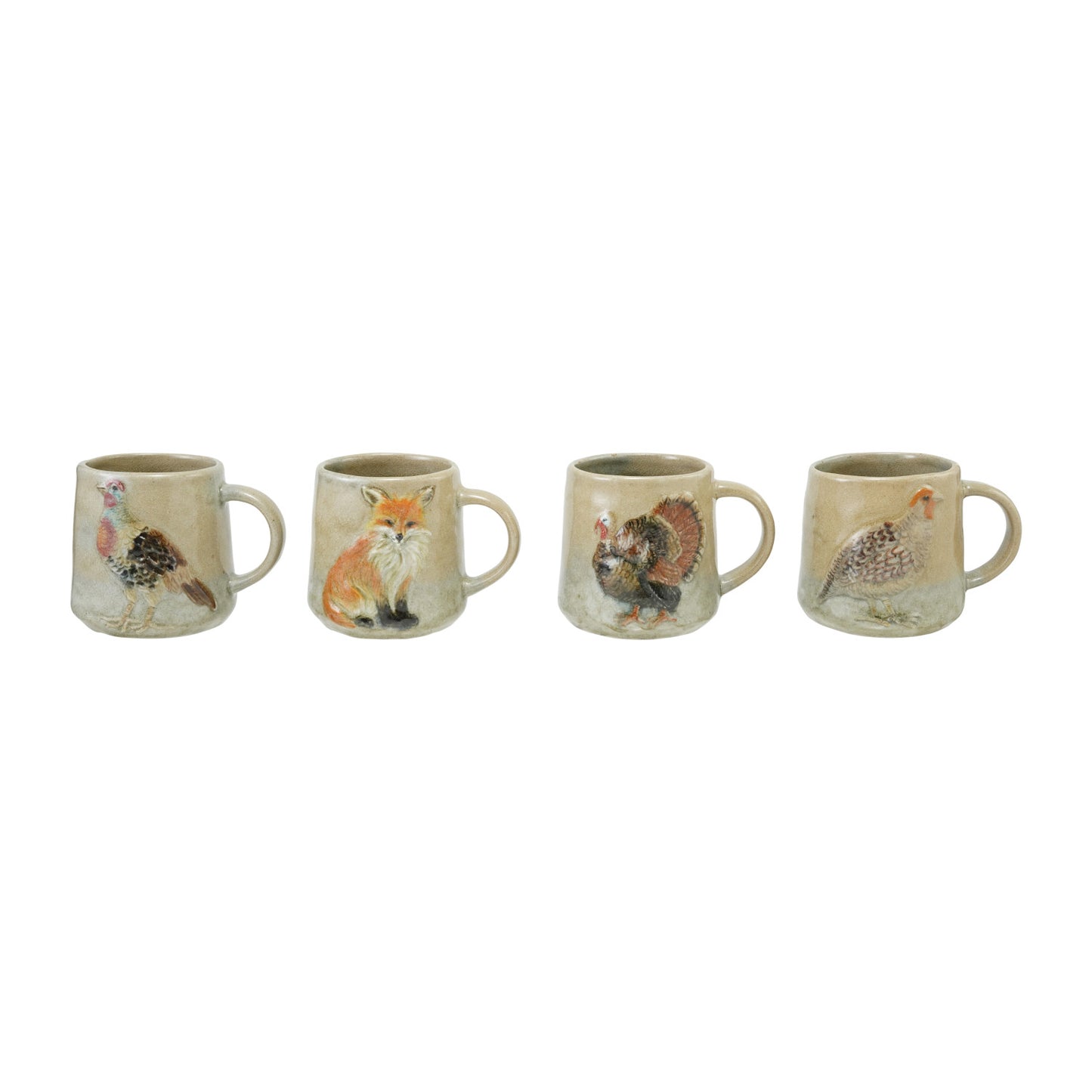 16 oz. Hand-Painted Embossed Stoneware Mug with Animal