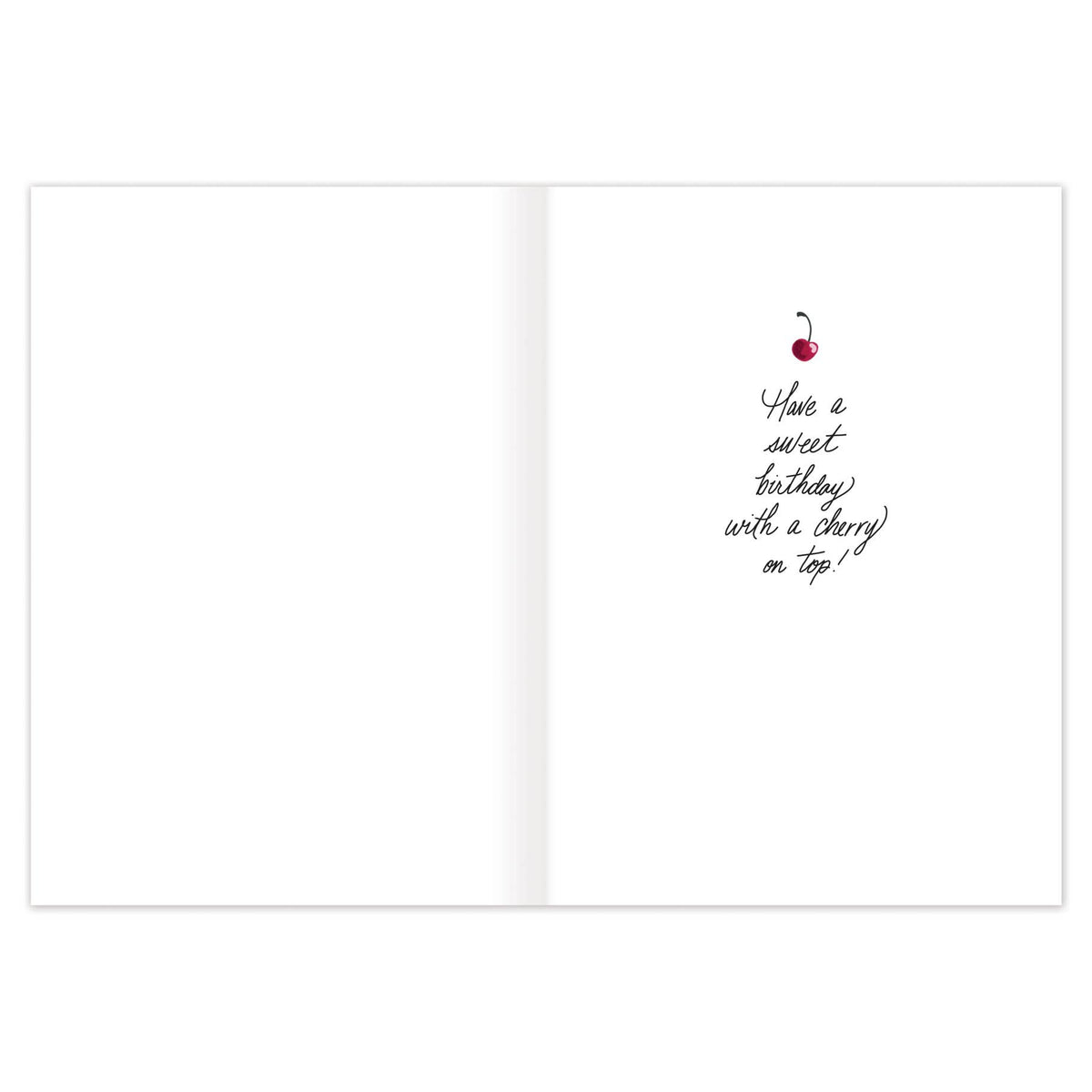 Inside of the Cherry Cake Birthday Card with the message Have a sweet birthday with a cherry on top.