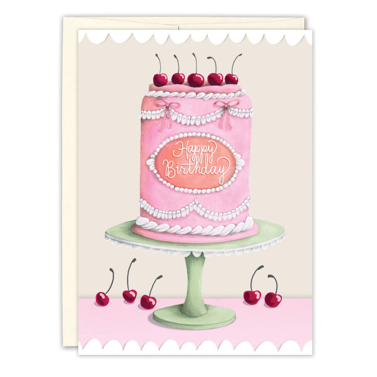 Cherry Cake Birthday Card by Lisa Jane Smith featuring a colorful illustrated birthday cake with a playful cherry-on-top theme.
