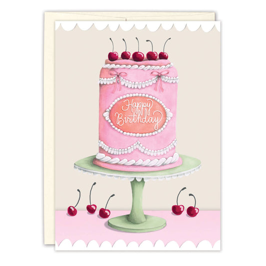 Cherry Cake Birthday Card by Lisa Jane Smith featuring a colorful illustrated birthday cake with a playful cherry-on-top theme.