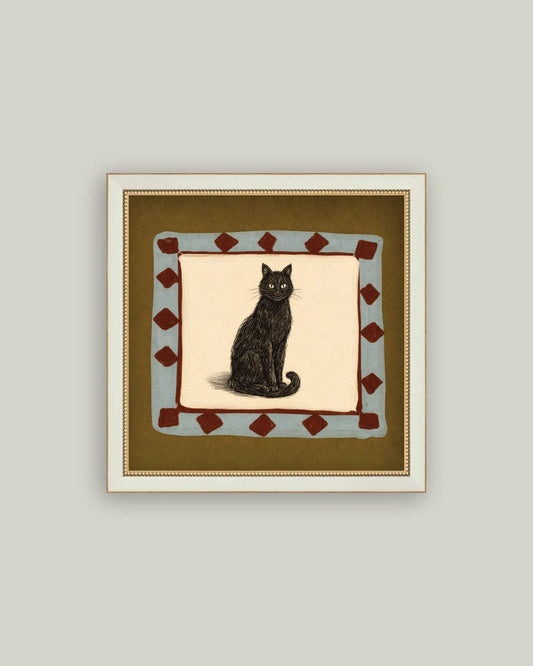 Watchful Black Cat Framed Art