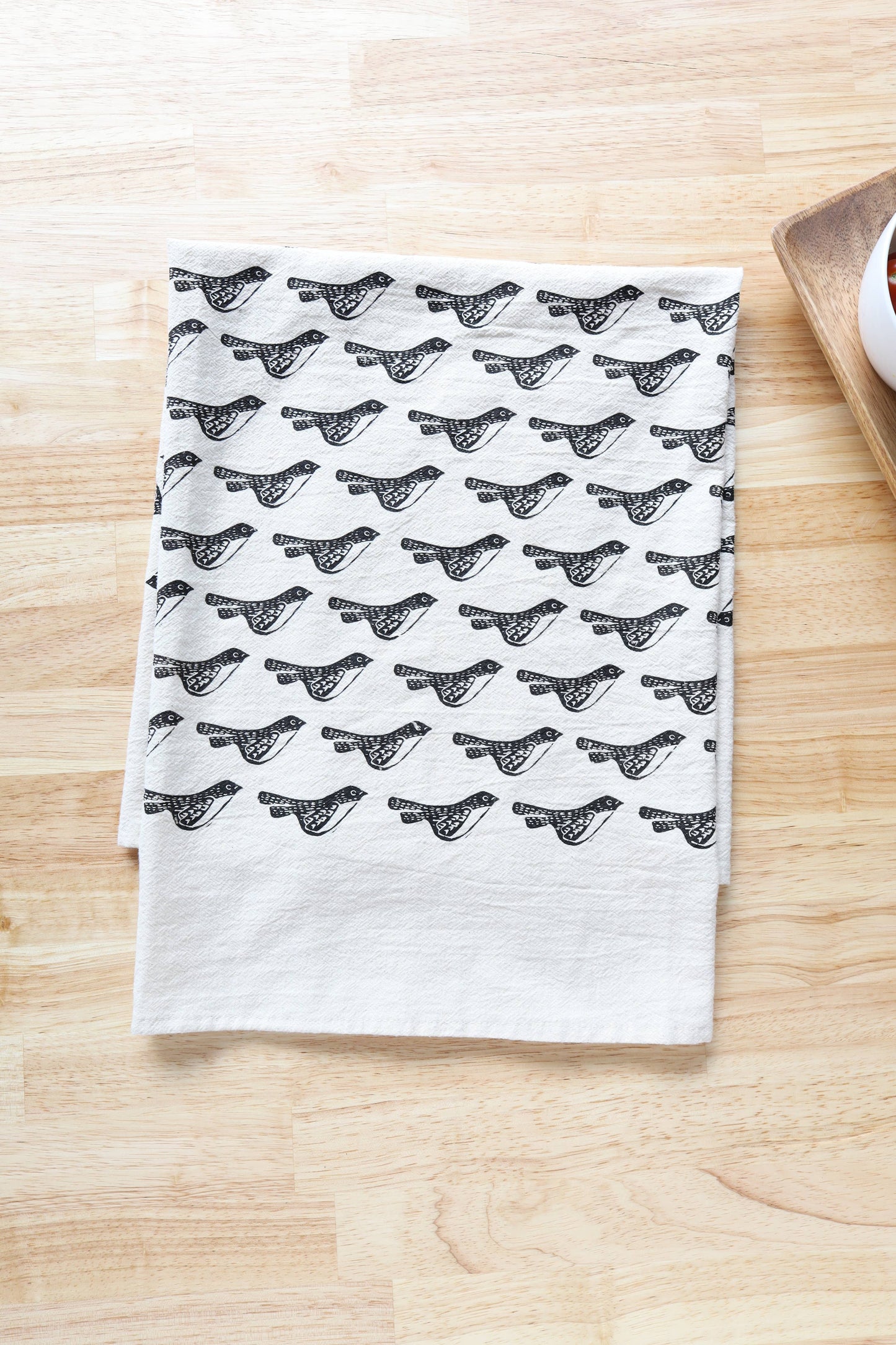 Bird Kitchen Towel, Handprinted Bird Tea Towel