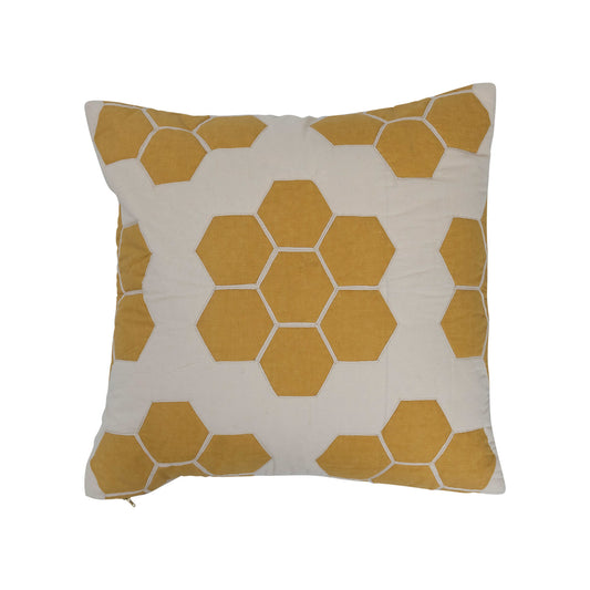 20" Quilted Cotton Pillow w/ Honeycomb Pattern, Polyester Fill