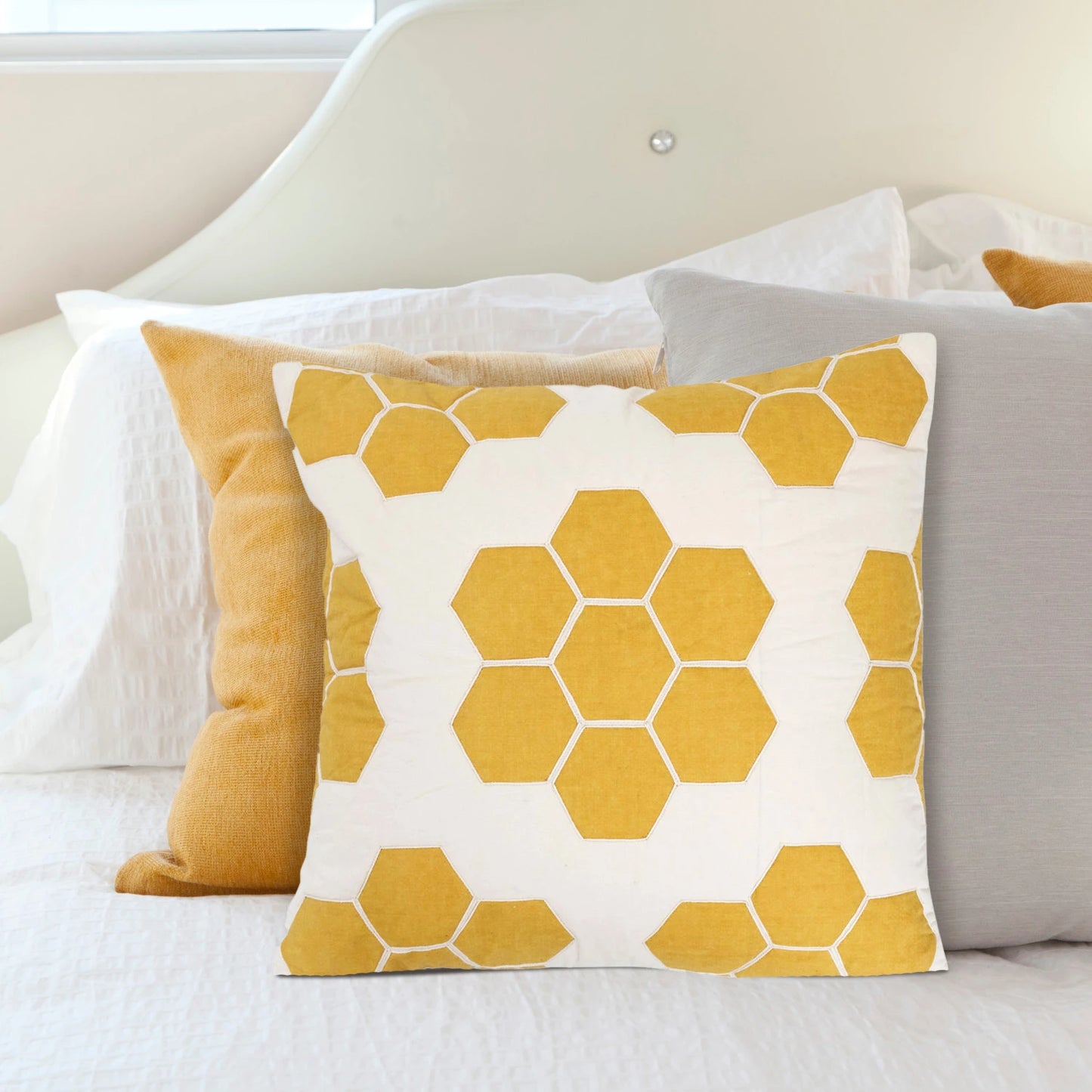 Quilted Cotton Pillow w/ Honeycomb Pattern, Polyester Fill