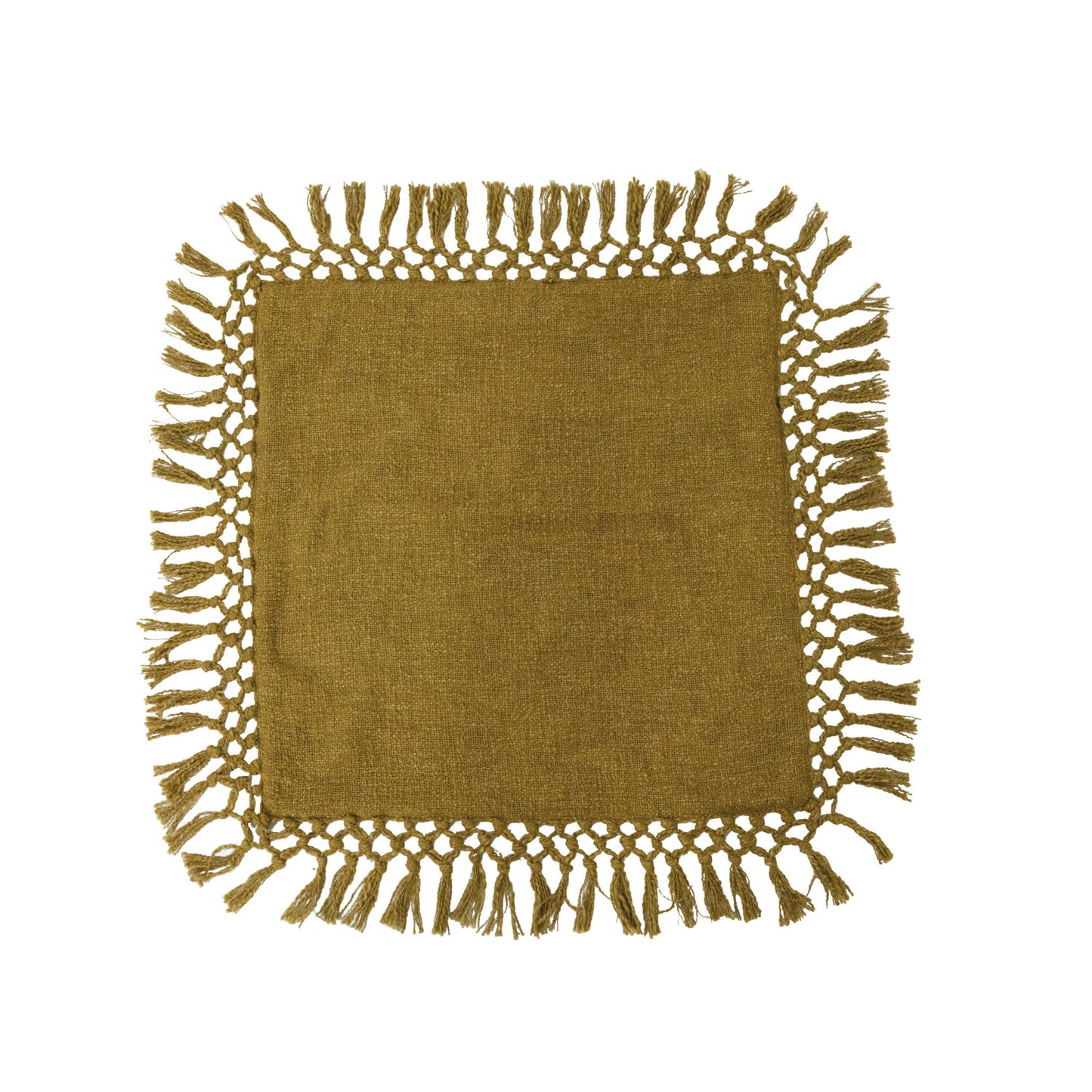 20" Cotton Slub Pillow w/ Crochet & Fringe, Polyester Fill