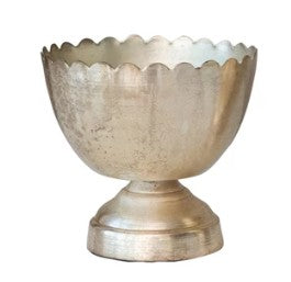 Decorative Metal Footed Bowls with Scalloped Rim