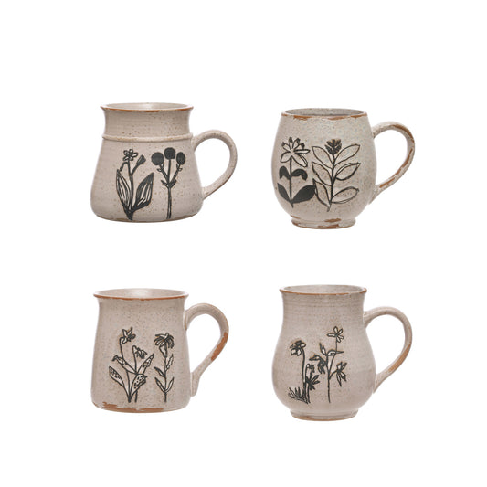 15 oz. Debossed Stoneware Mug , 4 Styles (Each One Will Vary) ©
