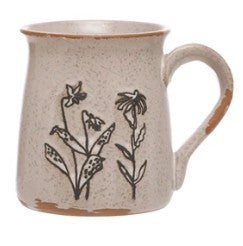 Debossed Stoneware Floral Mug , Various
