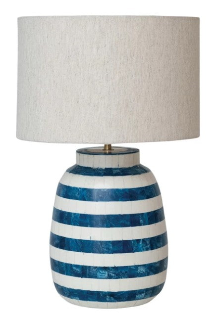 Striped Resin Inlaid Lamp w/ Cotton Shade