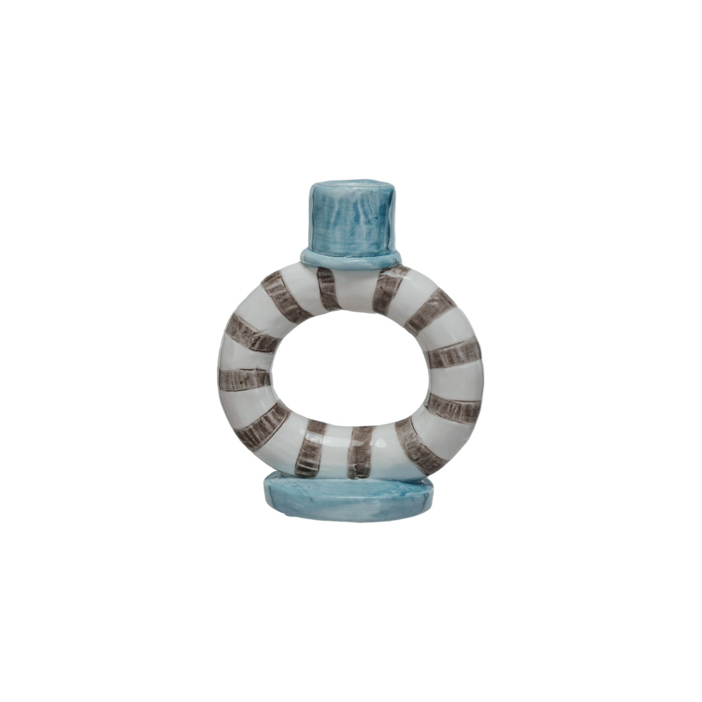 Hand-Painted Stoneware Ring Taper Holder w/ Stripes (Each One Will Vary) ©