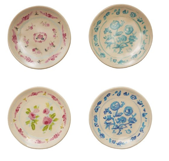 Stoneware Plate w/ Floral Image, 4 Styles