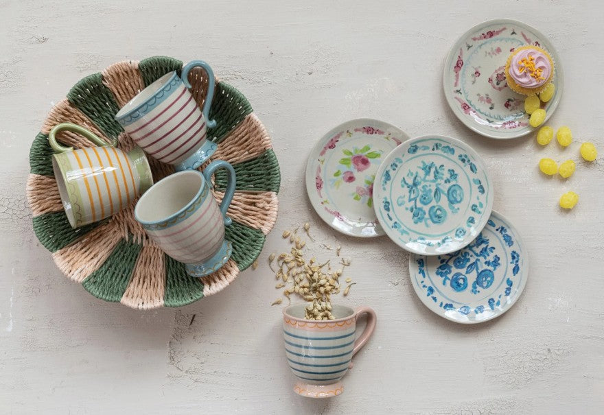 Stoneware Plate w/ Floral Image, 4 Styles