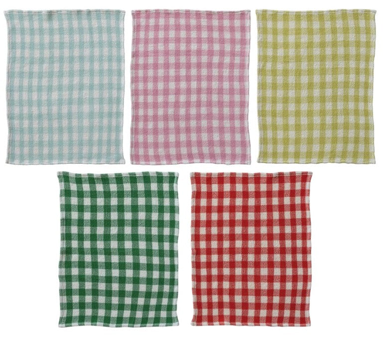 Cotton Waffle Weave Tea Towel with Gingham Pattern, 5 Colors