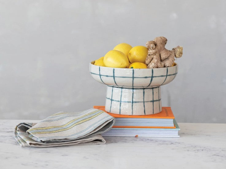 Hand-Painted Blocked Pedestal Bowl