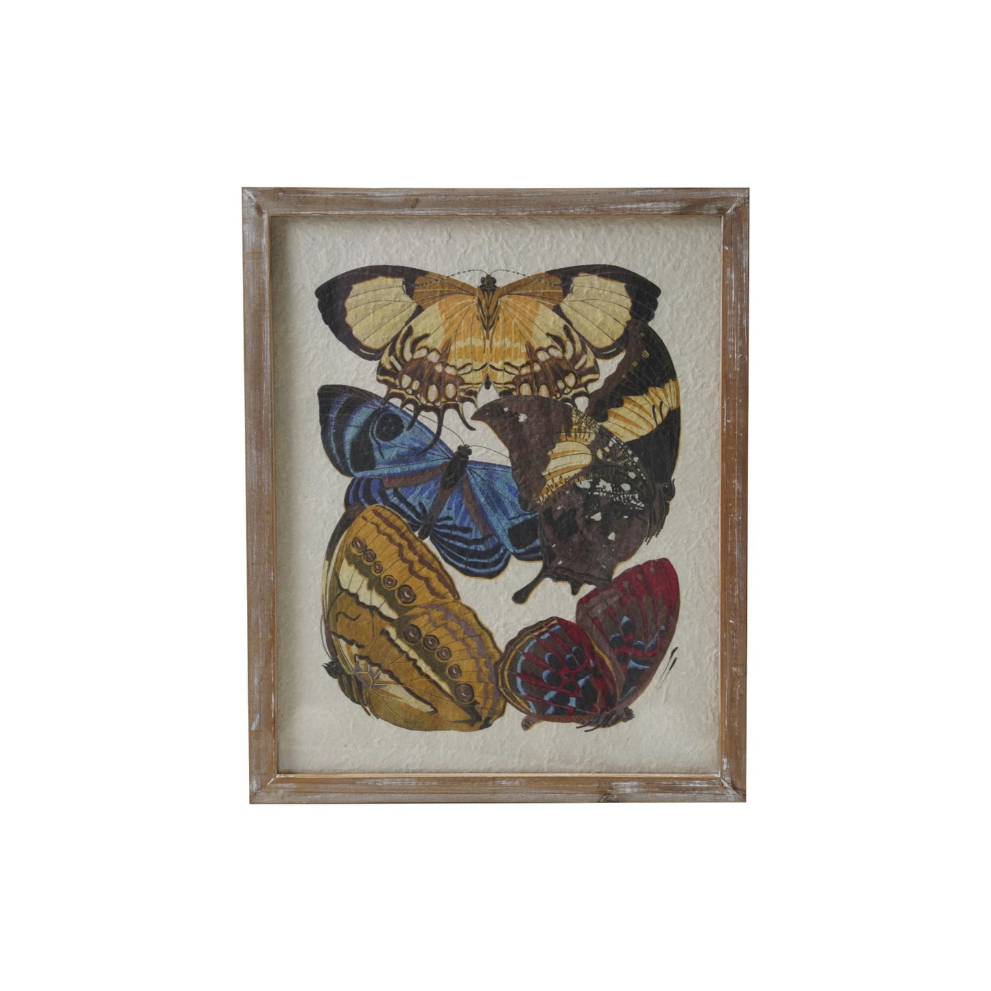 Wood Framed Glass & Textured Paper Wall Décor with Butterflies