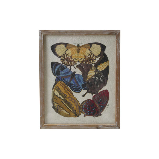 Wood Framed Glass & Textured Paper Wall Décor with Butterflies