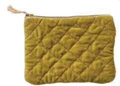 Quilted Cotton Velvet Zip Pouch w/ Metallic Thread Embroidery & Tassel, 6 Colors