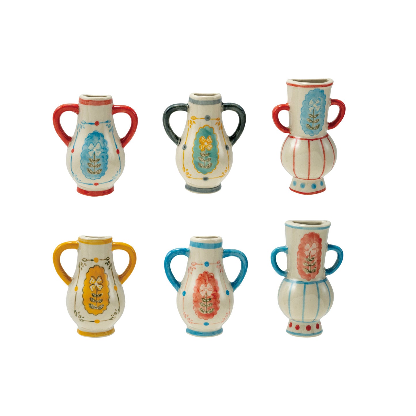 Hand-Painted Stoneware Mini Vase Magnet w/ Design, 6 Styles ©