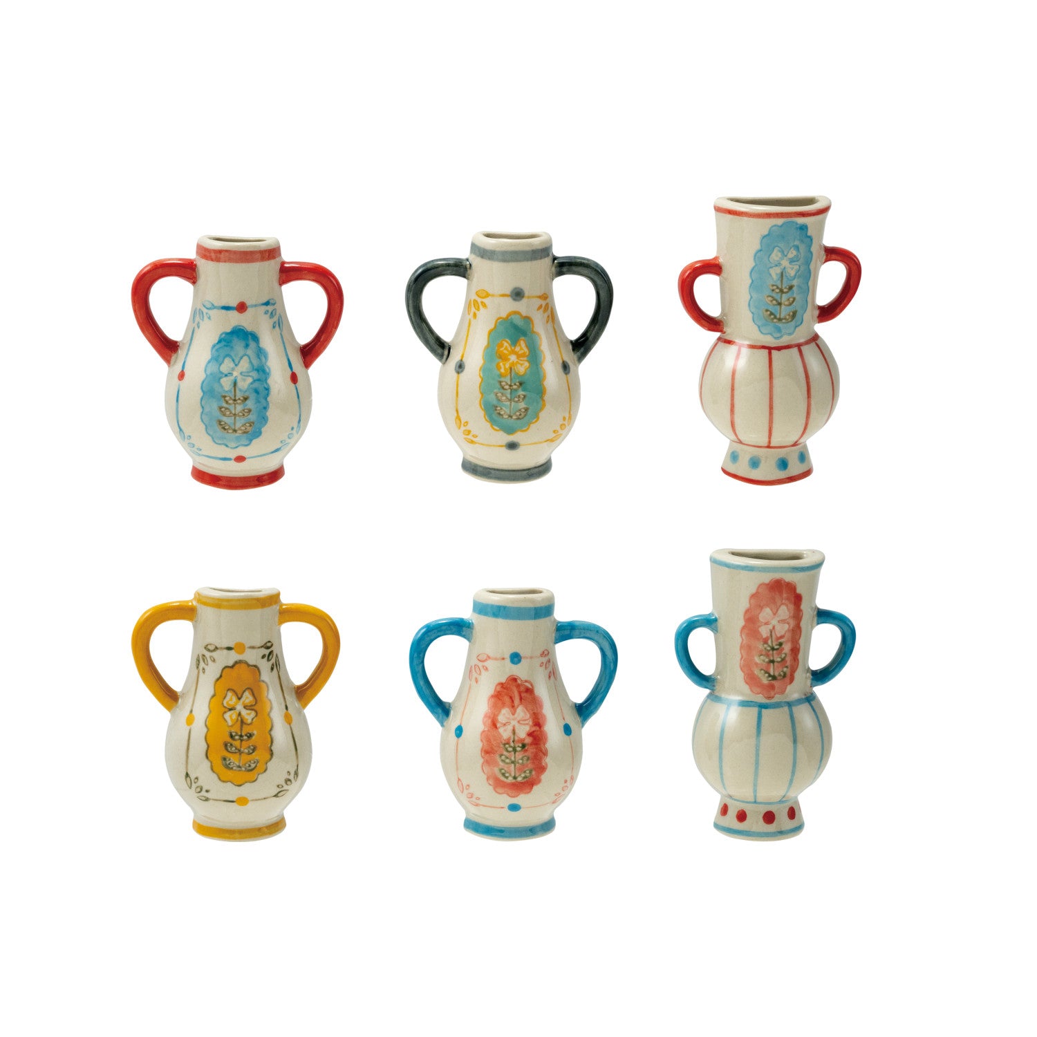 Hand-Painted Stoneware Mini Vase Magnet w/ Design, 6 Styles ©