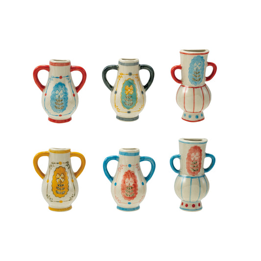 Hand-Painted Stoneware Mini Vase Magnet w/ Design, 6 Styles ©