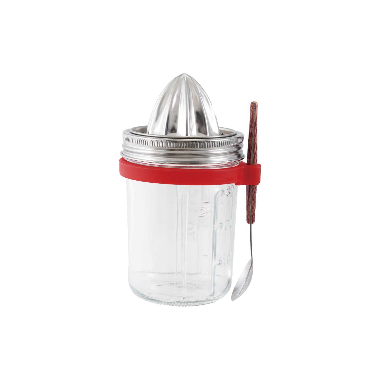 10 oz. Glass & Stainless Steel Jar w/ Juicer, Spoon & Silicone Ring Spoon Holder, Set of 2
