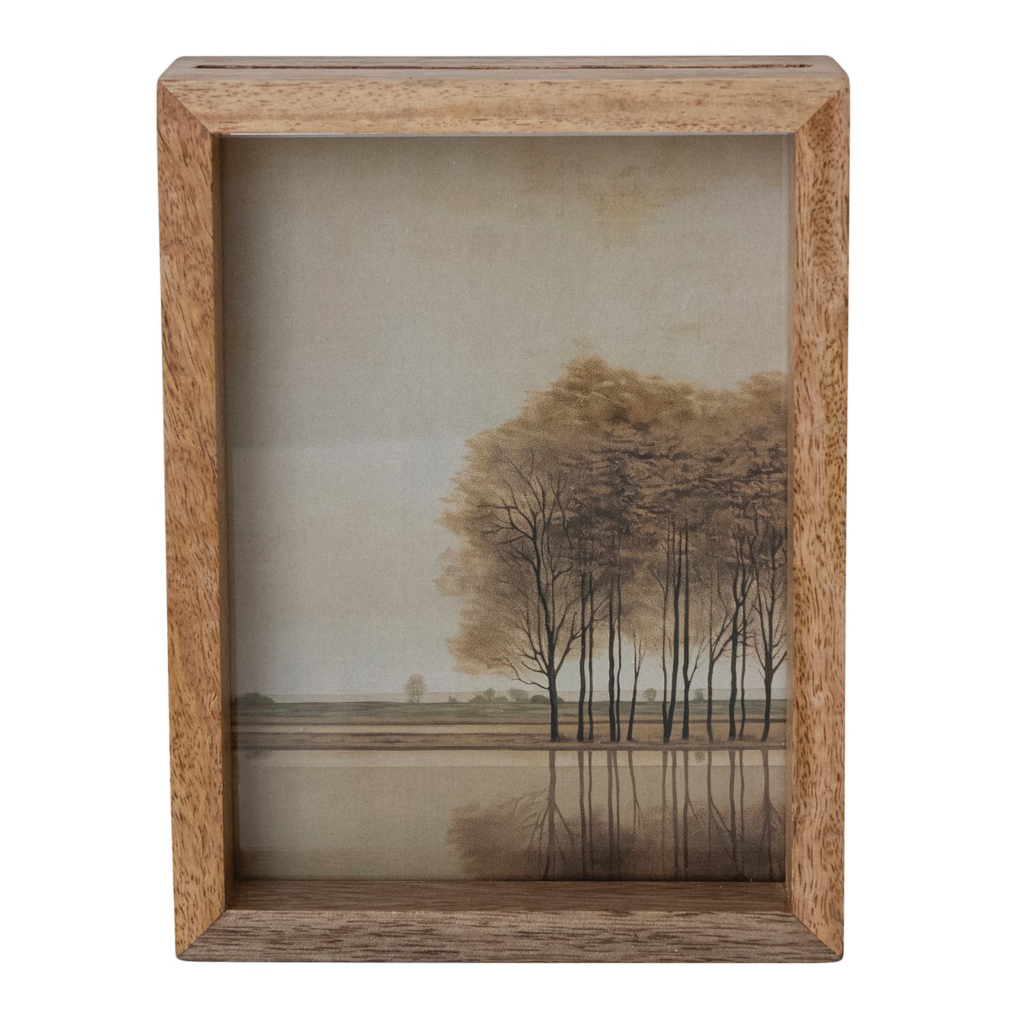 Mango Wood & Glass Floating Two-Sided Photo Frame, Natural (Holds 5" x 7" Photo)