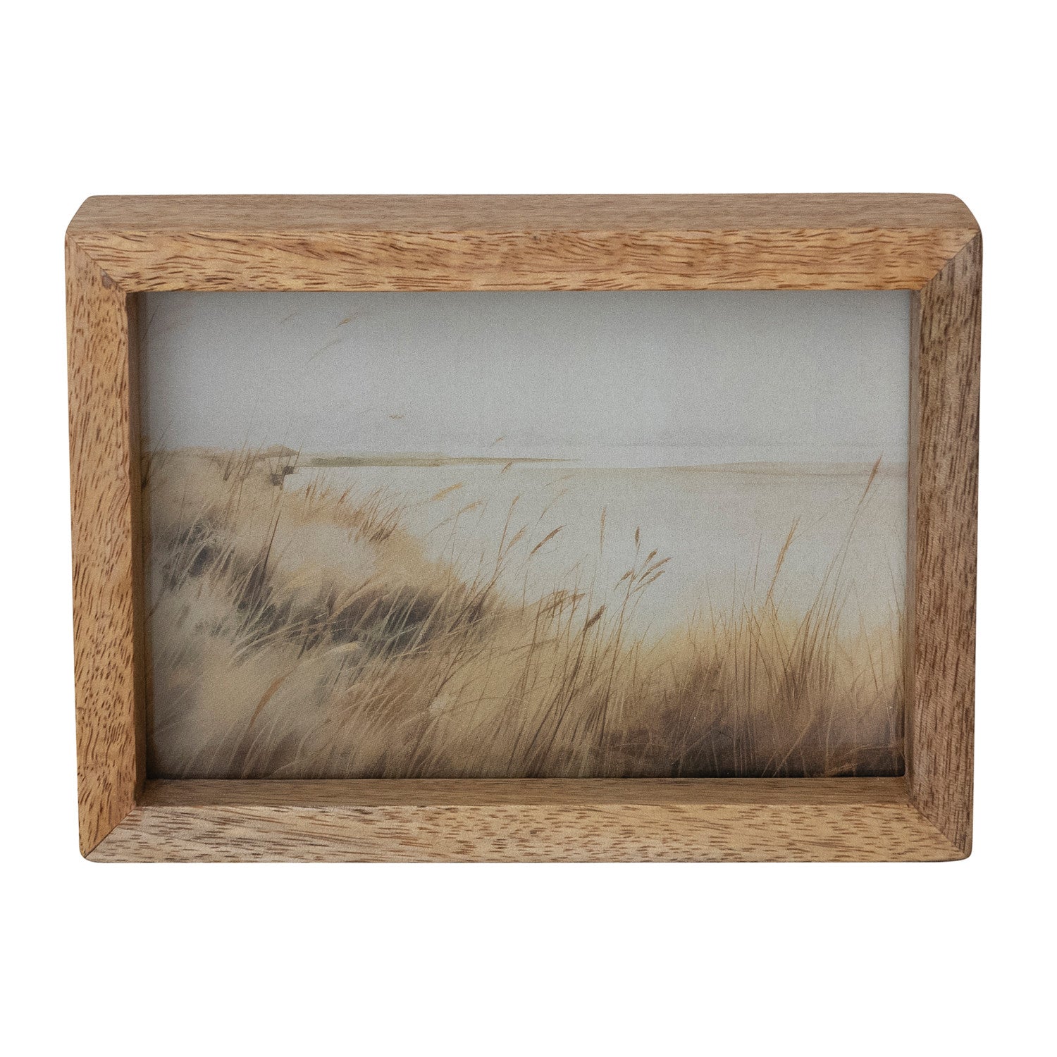 Mango Wood & Glass Floating Two-Sided Photo Frame, Natural (Holds 4" x 6" Photo)