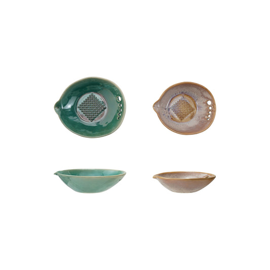 Stoneware Garlic/Ginger Graters with Herb Strippers, Set of 2 (Each One Will Vary)