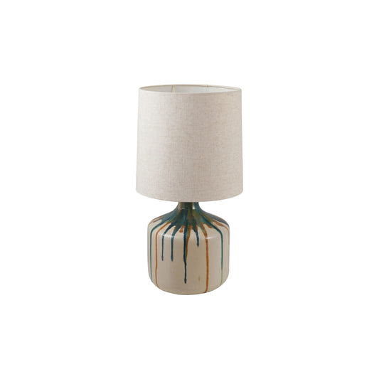 Stoneware Table Lamp with Linen Shade & Inline Switch (Each One Will Vary)