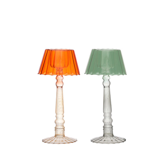 Glass Ribbed Table Light Tealight Holder, 2 Colors