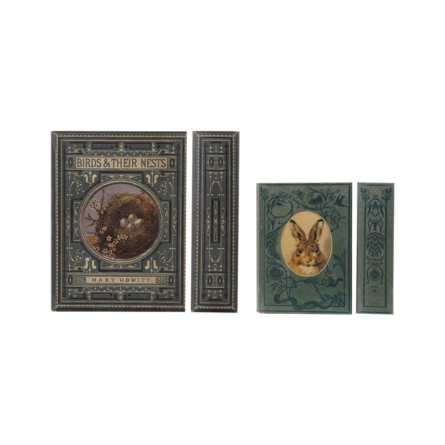 MDF & Canvas Book Storage Boxes with Bird Nest & Rabbit, Set of 2