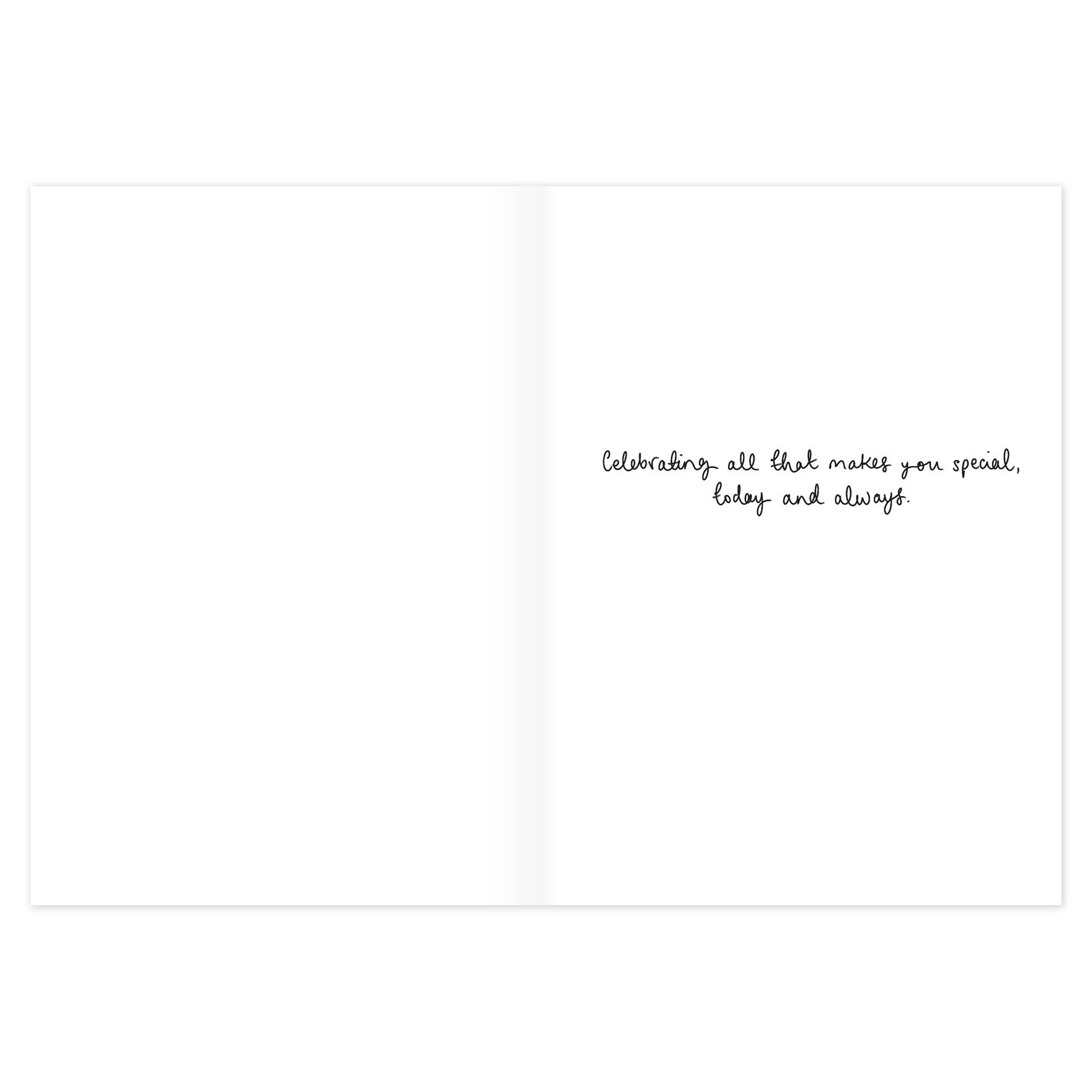 Inside of the Duck Birthday Girl Birthday Card with the message Celebrating all that makes you special, today and always.