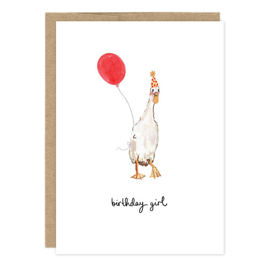 Duck Birthday Girl Birthday Card illustrated by Louise Mulgrew featuring a charming duck design and a sweet celebration for her special day.