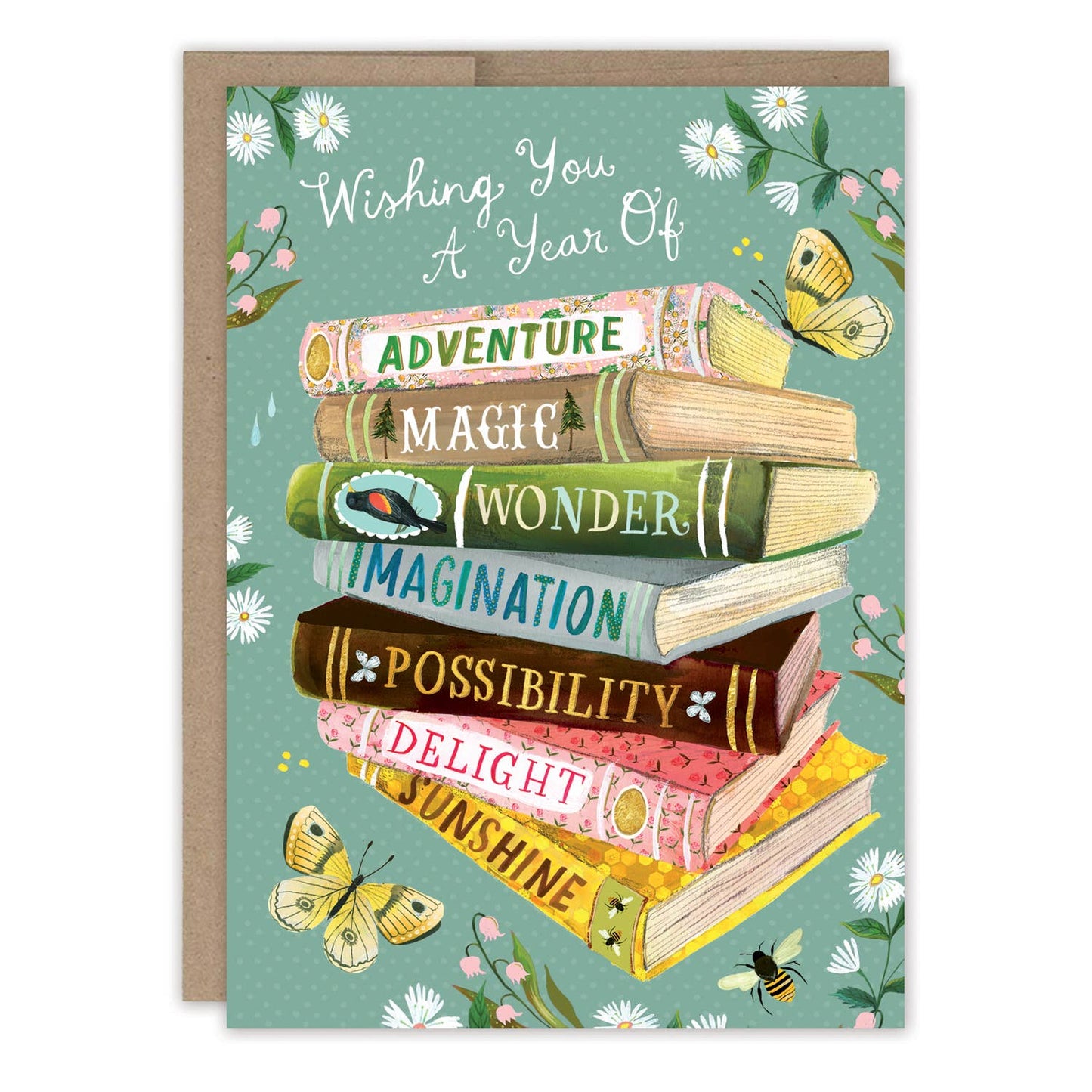 Wishing You A Year of Book Stack Birthday Card