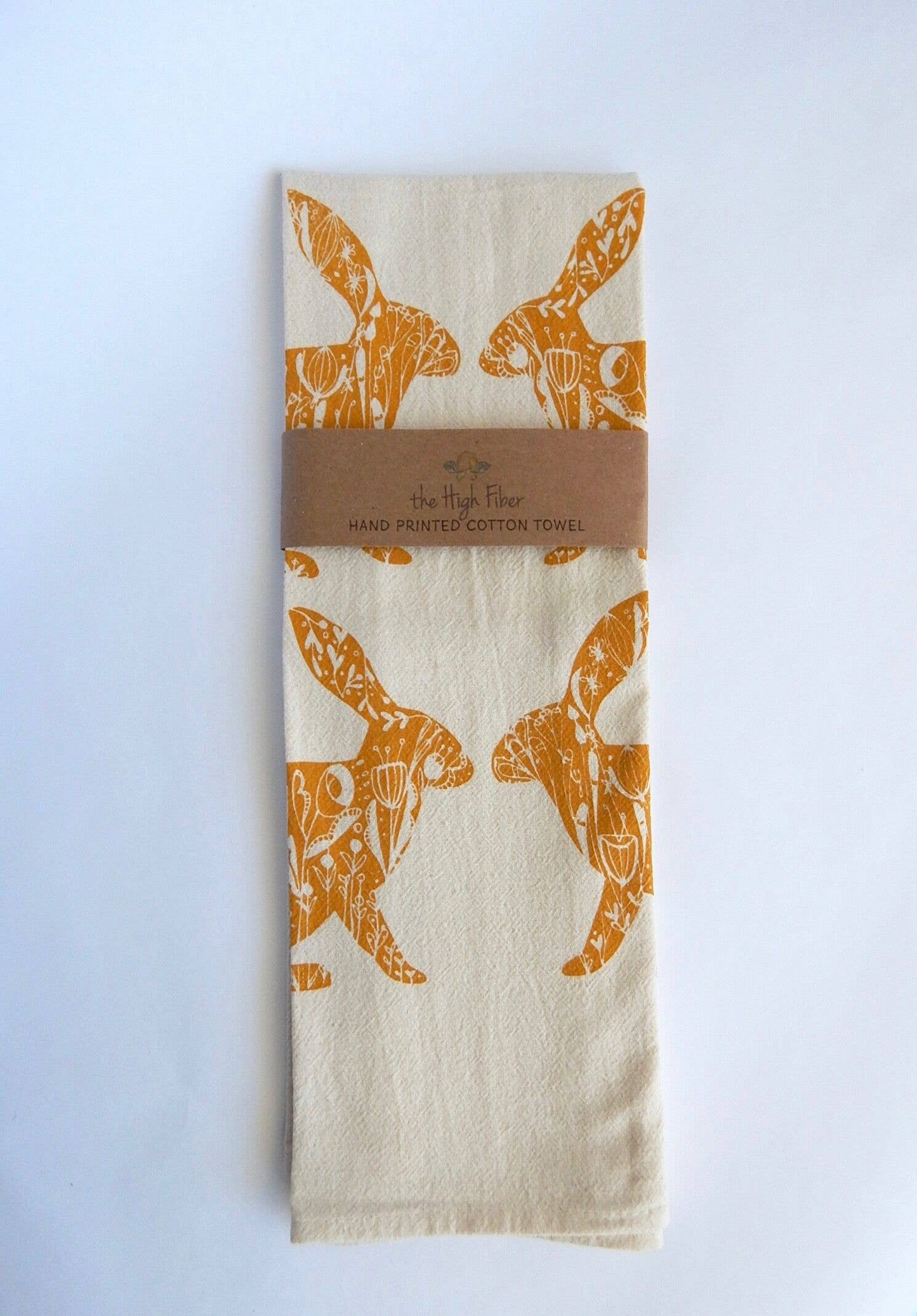 Floral Gold Rabbit Kitchen Towel, Rabbit Tea Towel