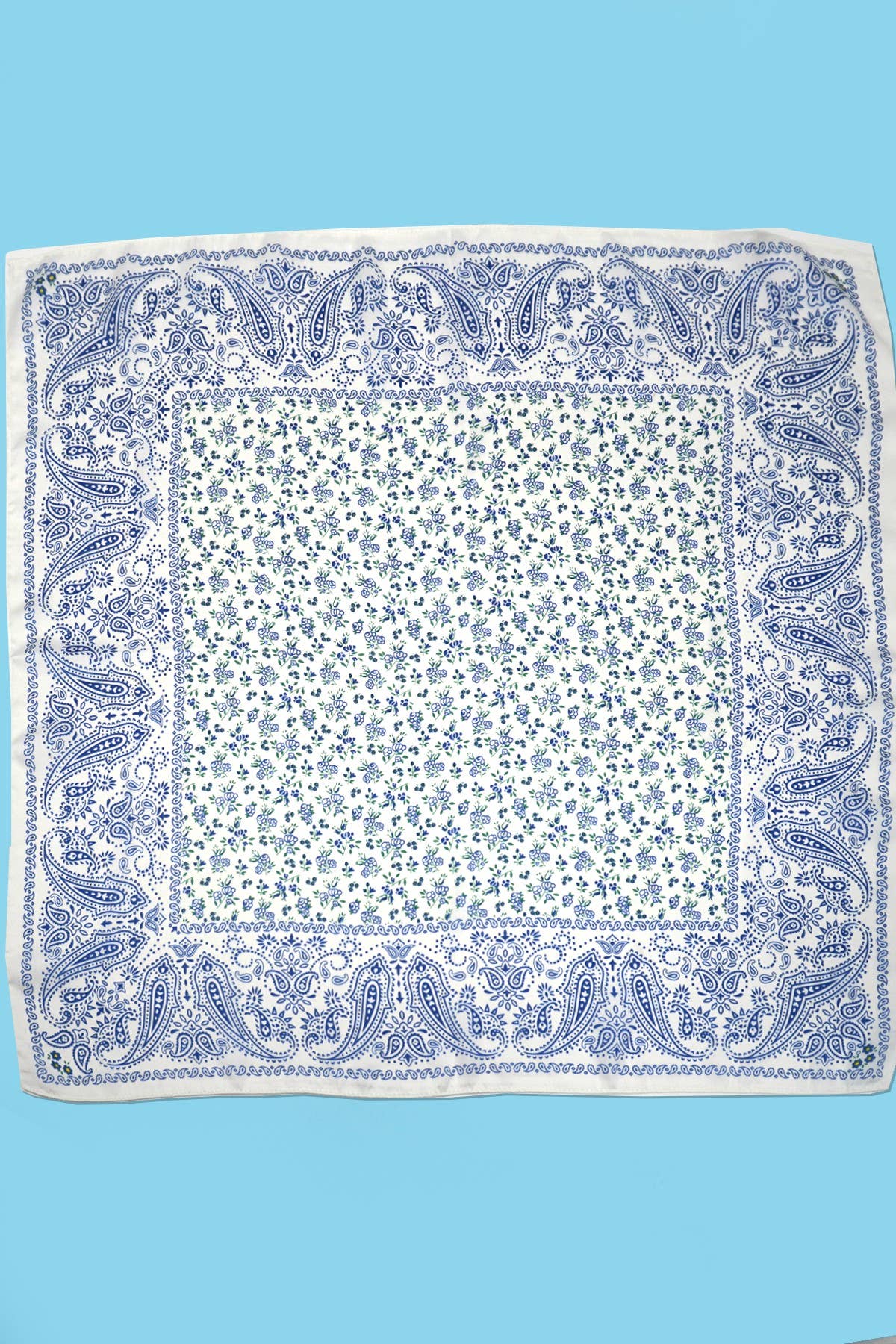 Blue Floral Bandana Silk Finish Scarf