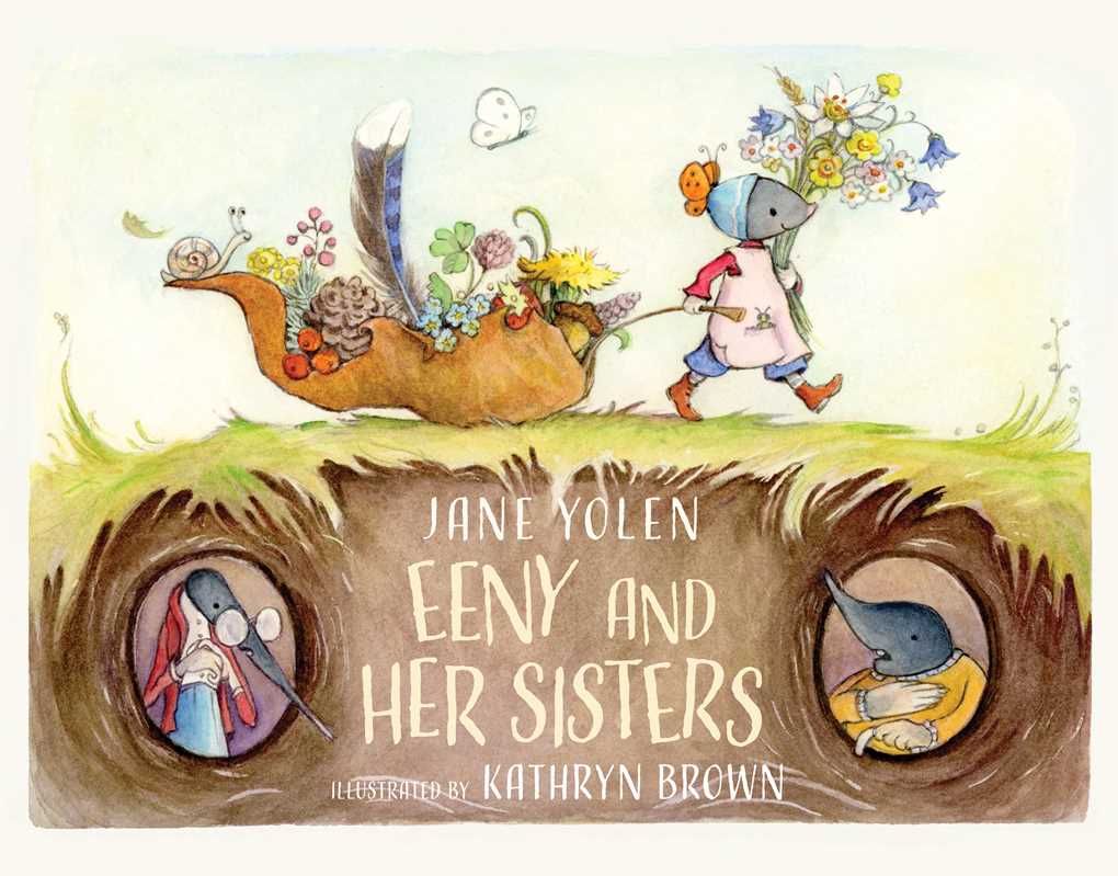 Book cover of 'Eeny and Her Sisters' by Jane Yolen with illustrations of characters and a snail.