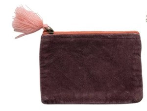 Cotton Velvet Zip Pouch with Tassel, 6 Colors