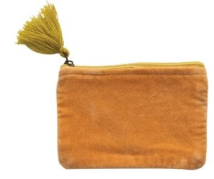 Cotton Velvet Zip Pouch with Tassel, 6 Colors