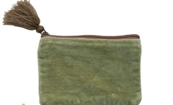 Cotton Velvet Zip Pouch with Tassel, 6 Colors