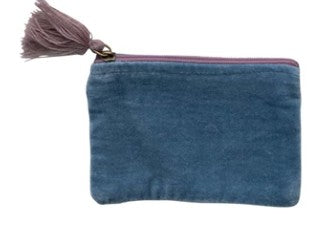 Cotton Velvet Zip Pouch with Tassel, 6 Colors