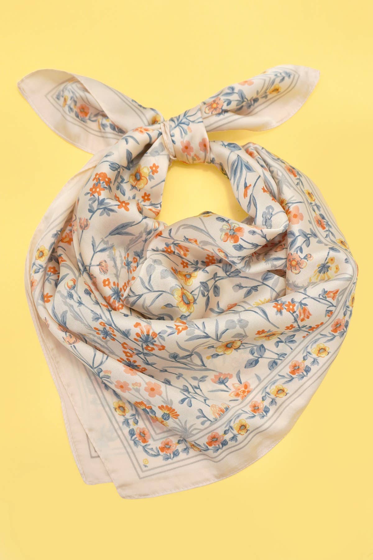 Beige Floral Silk Finish Scarf