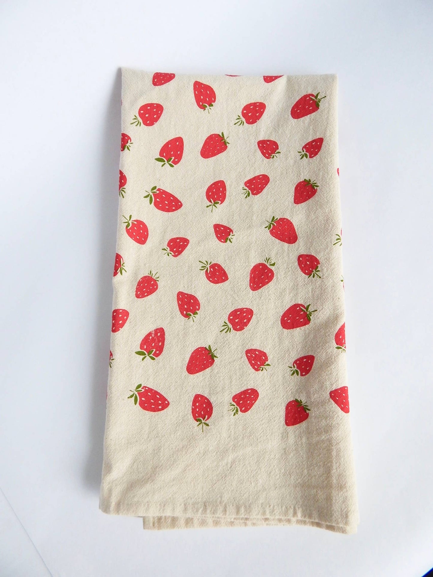 Strawberry Kitchen Towel, Hand Printed Fruit Tea Towel